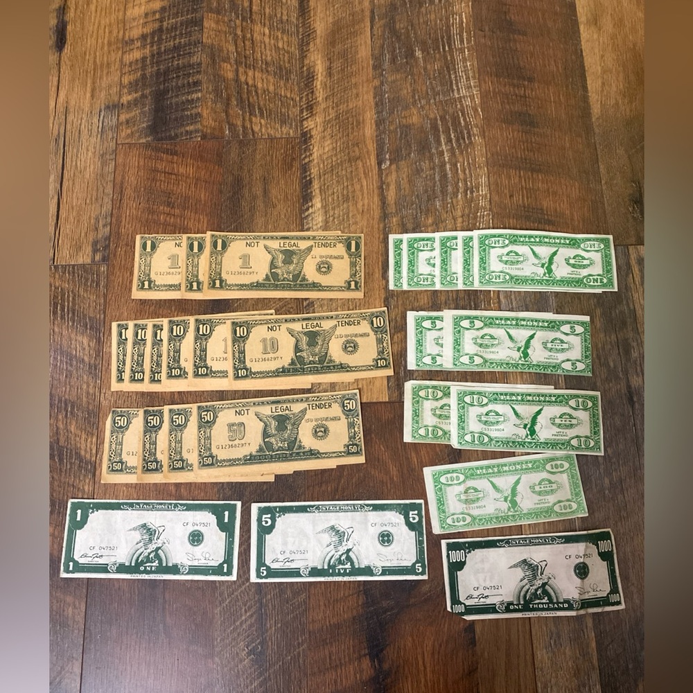 Vintage Lot Of 26 Pretend Money Stage Money $1, $5, $10, $50, $1000, $100